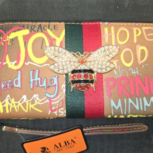 Chunma Tan & Multi Color Graffiti Design Vegan Leather Zipper Wristlet Wallet - Picture 3 of 8